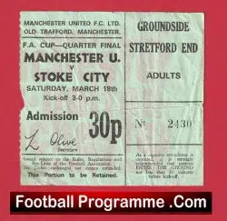 Manchester United v Stoke City 1972 – Ticket FAC Quarter Final