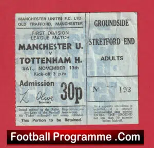 Manchester United v Tottenham 1971 – Football Match Ticket