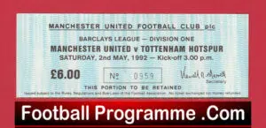 Manchester United v Tottenham 1992 – Football Ticket