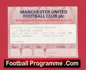 Manchester United v Tottenham 1993 – Match Ticket