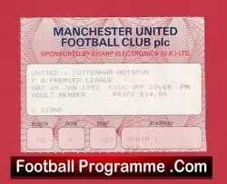 Manchester United v Tottenham 1993 – Match Ticket
