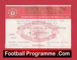 Manchester United v West Ham United 1991 – Match Ticket