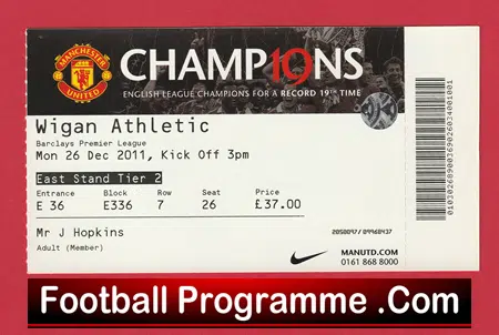 Manchester United v Wigan Athletic 2011 - Match Ticket - Image 2