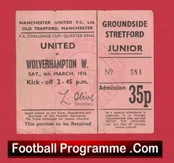 Manchester United v Wolves 1976 – Man Utd Ticket