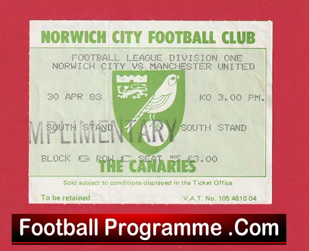 Norwich City v Manchester United 1983 - Football Ticket - Image 2