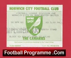 Norwich City v Manchester United 1983 – Football Ticket