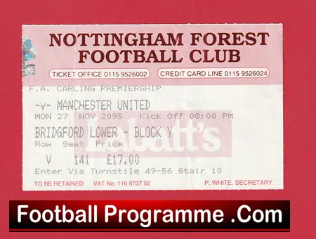 Nottingham Forest v Manchester United 1995 - Match Ticket - Image 2