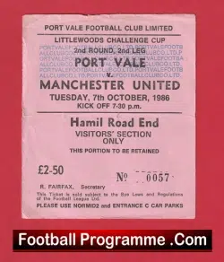 Port Vale v Manchester United 1986 – Football Match Ticket
