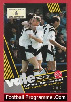 Port Vale v Manchester United 1994 - Paul Scholes Debut First Game - football programme