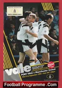 Port Vale v Manchester United 1994 - Paul Scholes Debut 1st Game - football programme