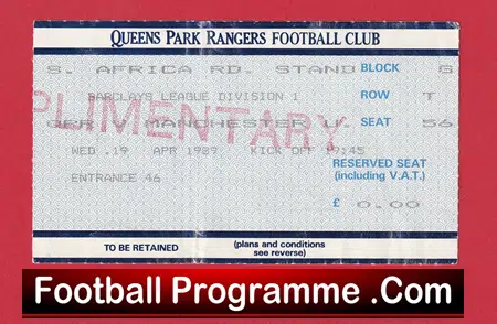 Queens Park Rangers v Manchester United 1989 - Football Match Ticket - Image 2
