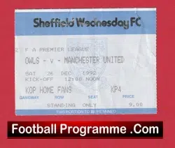 Sheffield Wednesday v Manchester United 1992 – Football Ticket