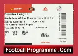 Sunderland v Manchester United 2017 – Match Ticket
