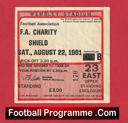 Tottenham Hotspur v Aston Villa1981 - FA Charity Shield Ticket - Image 2