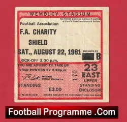 Tottenham Hotspur v Aston Villa1981 – FA Charity Shield Ticket