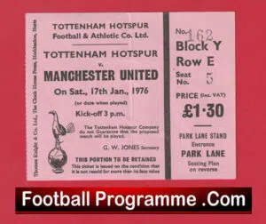 Tottenham Hotspur v Manchester United 1976 – Match Day Ticket