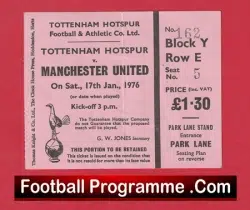 Tottenham Hotspur v Manchester United 1976 - Match Day Ticket - football memorabilia