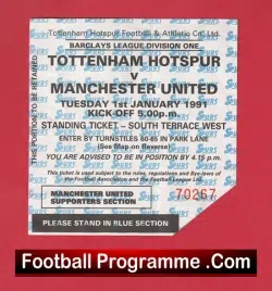 Tottenham Hotspur v Manchester United 1991 – Football Match Ticket