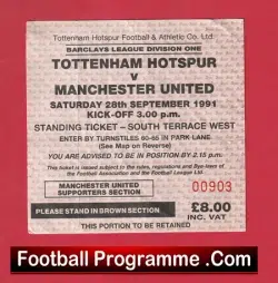 Tottenham Hotspur v Manchester United 1991 – Match Ticket