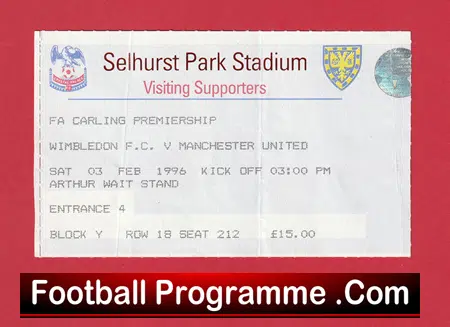 Wimbledon v Manchester United 1996 - Match Day Ticket - Image 2