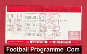 Wrexham v Manchester City 1998 – Football Match Ticket