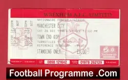 Wrexham v Manchester City 1998 – Football Match Ticket