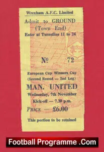 Wrexham v Manchester United 1990 – ECWC Match Ticket
