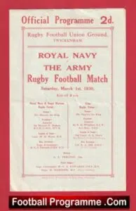 Royal Navy Rugby v The Army 1930 – Twickenham Rugby 1930’s Programme
