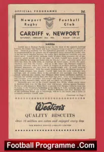 Newport Rugby v Cardiff 1953 – Rugby 1950s Programme