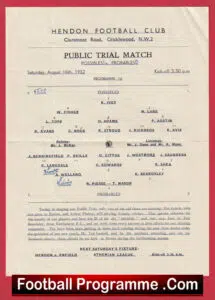 Hendon Probables v Hendon Possibles 1952 – Public Trials Match