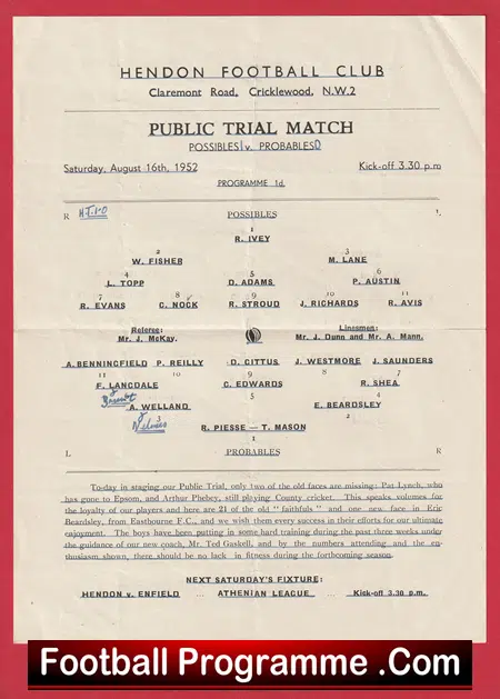 Hendon Probables v Hendon Possibles 1952 - Public Trials Match - Image 2