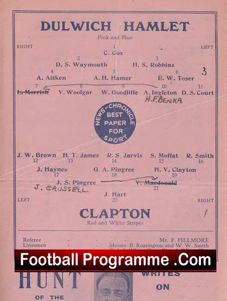 Dulwich Hamlet v Clapton 1934 - 1930's Football Programmes - Image 3