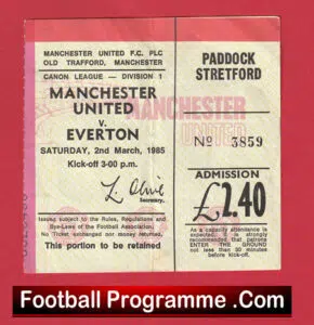 Manchester United v Everton 1985 – Football Match Ticket