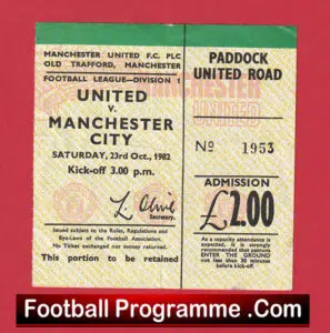 Manchester United v Manchester City 1982 – Football Match Ticket