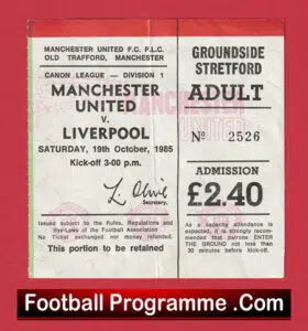 Manchester United v Liverpool 1985 – Match Ticket