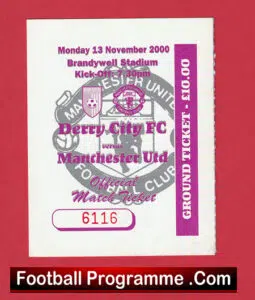 Derry City v Manchester United 2000 – Irish Football Ticket Man Utd