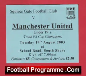 Squires Gate v Manchester United 2003 – Match Ticket v Man Utd