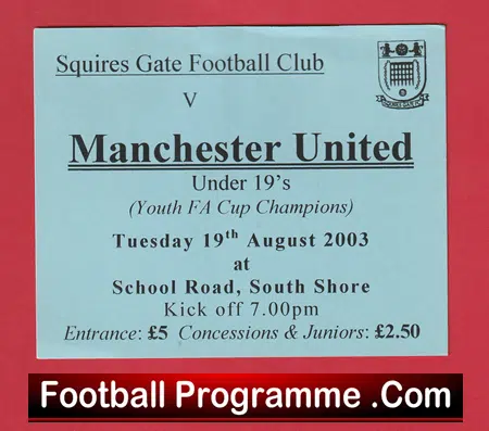 Squires Gate v Manchester United 2003 - Match Ticket v Man Utd - Image 2