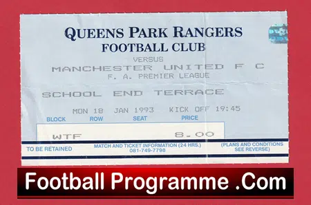 Queens Park Rangers v Manchester United 1993 - Match Ticket - Image 2