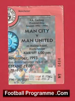 Manchester City v Manchester United 1993 – Match Ticket