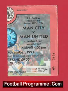 Manchester City v Manchester United 1993 – Match Ticket