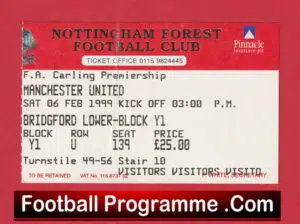 Nottingham Forest v Manchester United 1999 Treble Season Ticket