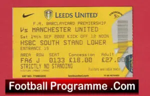 Leeds United v Manchester United 2002 – Match Ticket