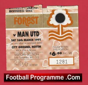 Nottingham Forest v Manchester United 1992 – Football Ticket
