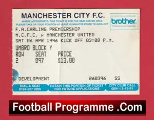 Manchester City v Manchester United 1996 – Man City Tickets
