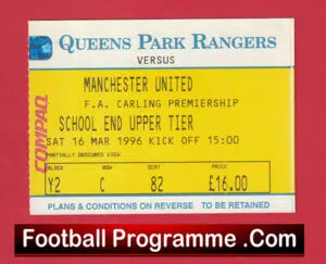 Queens Park Rangers v Manchester United 1996 – Match Ticket