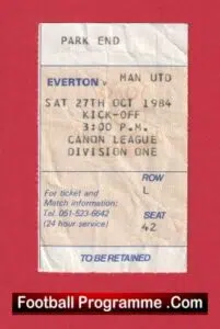 Everton v Manchester United 1984 – Ticket