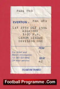 Everton v Manchester United 1984 – Ticket
