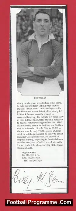 Manchester United Billy McGlen Signed Picture Man Utd 1940s