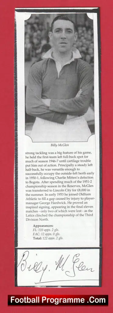 Manchester United Billy McGlen Signed Picture Man Utd 1940s
